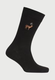 Black Embroidered Stag Socks