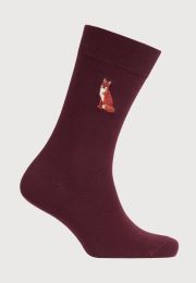 Wine Embroidered Fox Socks