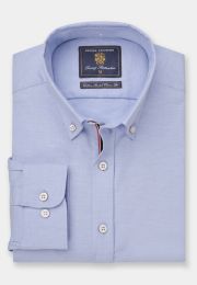 Tailored Fit Blue Stretch Cotton Oxford Shirt