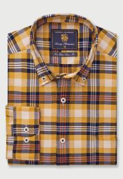 Tailored Fit Gold, Navy and Ginger Check Washed Cotton Oxford Shirt