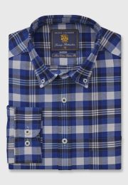 Tailored Fit Navy, Blue and White Check Washed Cotton Oxford Shirt