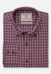 Regular Fit Wine Jaspe Check 35" Sleeve Cotton Shirt