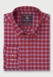 Tailored Fit Red Check Cotton Oxford Shirt