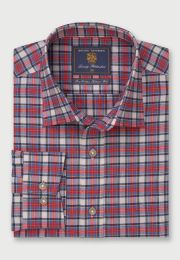 Tailored Fit Red Tartan Cotton Oxford Shirt