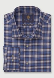 Tailored Fit Blue Tartan Cotton Oxford Shirt