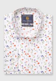 Tailored Fit Wild Flower Print Linen Cotton Shirt