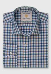 Regular Fit Navy Tattersall Check Cotton Shirt