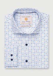 Tailored Fit Lemon and Blue Print Cotton Shirt