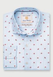 Tailored Fit Sky Blue Fine Stripe with Watermelon Design Cotton Shirt