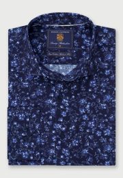 Regular Fit Navy Floral Needlecord Cotton Shirt