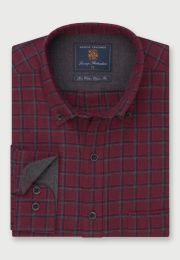 Regular Fit Wine Melange Check Cotton Shirt