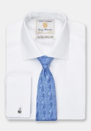 Tailored Fit  Double Cuff White Herringbone Cotton Shirt