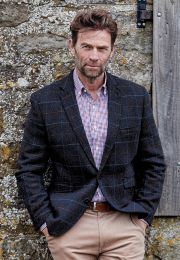 Tailored Fit Aird Blue Check Harris Tweed&reg; Jacket - Waistcoat Optional