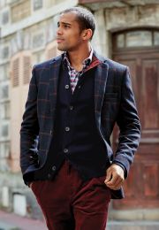 Tailored Fit Airedale Navy Check Wool Jacket