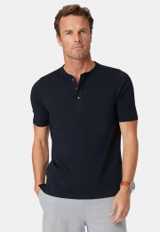 Askrigg Navy Pure Cotton Henley T-Shirt