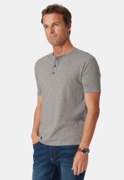 Askrigg  Silver Grey Marl Pure Cotton Henley T-Shirt