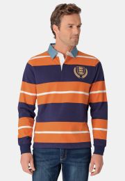 Ayckbourn Navy, Ginger, and White Hooped Rugby Shirt