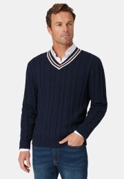 Benjamin Navy Cotton V-Neck Cricket Style Jumper