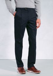 Regular Fit Brennan Navy Single Pleat Textured Cotton Stretch Chinos