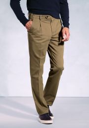 Regular Fit Brennan Stone Single Pleat Textured Cotton Stretch Chinos