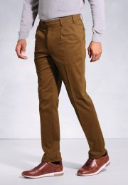 Regular Fit Brennan Mocha Single Pleat Textured Cotton Stretch Chinos