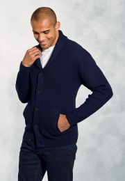 Bryan Navy Lambswool Shawl Collar Cardigan