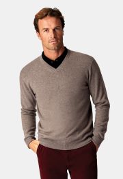 Taupe Cashmere V-Neck Jumper