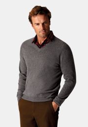 Charcoal Cashmere V-Neck Jumper