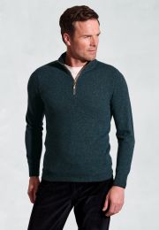 Petrol Cashmere Zip Neck Jumper