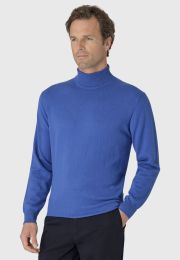 Cornwall Electric Blue Cotton Merino Roll Neck Jumper