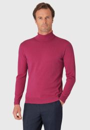 Cornwall Raspberry Cotton Merino Roll Neck Jumper