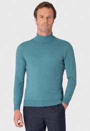 Cornwall Aqua Cotton Merino Roll Neck Jumper