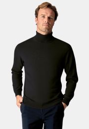 Cornwall Black Cotton Merino Roll Neck Jumper