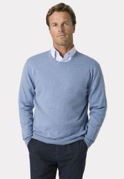 Devon Sky Blue Cotton Merino Crew Neck Jumper