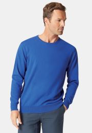 Devon Electric Blue Cotton Merino Crew Neck Jumper