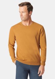 Devon Mustard Cotton Merino Crew Neck Jumper