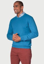 Devon Sea Blue Cotton Merino Crew Neck Jumper