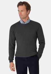 Devon Charcoal Cotton Merino Crew Neck Jumper