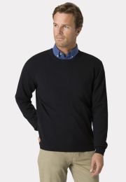 Devon Black Cotton Merino Crew Neck Jumper