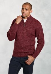 Dobbs Wine Zip Neck lambswool Jumper