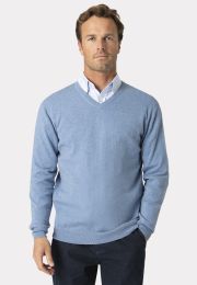 Dorset Sky Blue Cotton Merino V-Neck Jumper