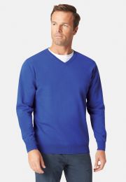 Dorset Electric Blue Cotton Merino V-Neck Jumper