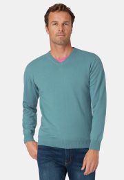 Dorset Aqua Cotton Merino V-Neck Jumper