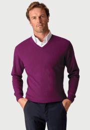 Dorset Plum Cotton Merino V-Neck Jumper