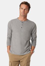 Holkham Silver Grey Marl Pure Cotton Long Sleeve Henley T-Shirt