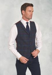 Tailored Fit Inverurie Navy Check Harris Tweed® Lapel Waistcoat