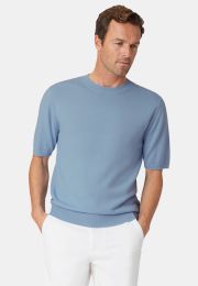 Lewis Sky Blue Merino Wool Half Sleeve Jumper