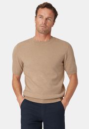 Lewis Sand Merino Wool Half Sleeve Jumper