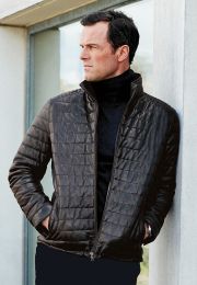 New Forest Black Leather Baffle Jacket