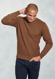 Noah Mocha Brick Stitched Cotton Crew Neck Jumper